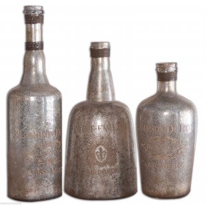 Uttermost Lamaison Set of 3 Asst Silver Glass Oversized Decorative Bottles   302492996308